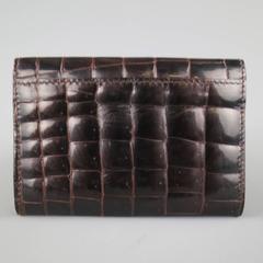 BOTTEGA VENETA Brown Alligator Textured Leather Card Holder Wallet