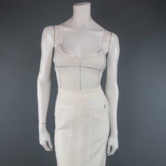 CHANEL Size 8 Cream Ramie Metallic Trim Camisole Maxi Skirt Set 1999
