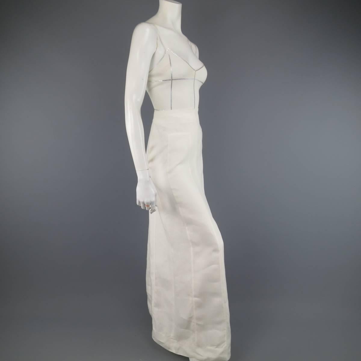 CHANEL Size 8 Cream Ramie Metallic Trim Camisole Maxi Skirt Set 1999 In Fair Condition In San Francisco, CA