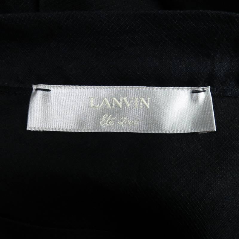 LANVIN Größe 6 Schwarzer geraffter Bleistiftrock aus Seide mit Rüschensaum 3