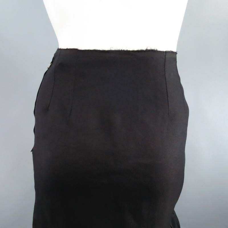 LANVIN Size 6 Black Silk Ruffle Hem Pencil Straight Skirt In Excellent Condition In San Francisco, CA