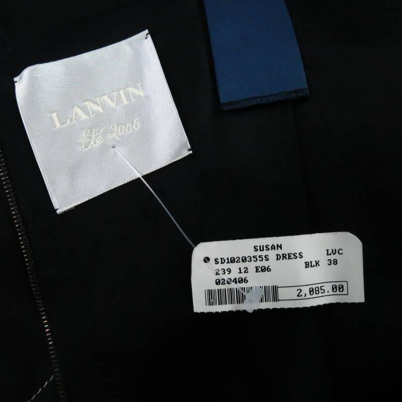 LANVIN Size 6 Black & Teal V Geometric Neckline Cocktail Dress 2006 5