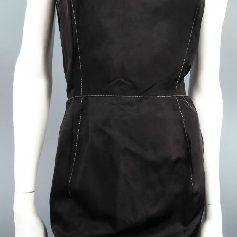 LANVIN Size 6 Black & Teal V Geometric Neckline Cocktail Dress 2006 In New Condition In San Francisco, CA