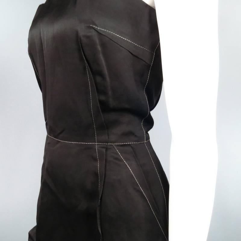 LANVIN Size 6 Black & Teal V Geometric Neckline Cocktail Dress 2006 1