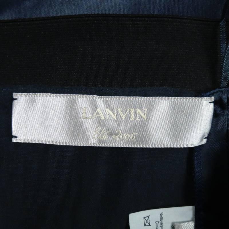 LANVIN Size 8 Navy Structured Satin Exposed Back Zip Pencil Skirt In Excellent Condition In San Francisco, CA