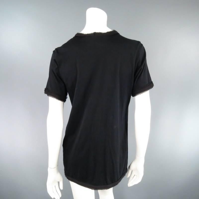 LANVIN Size M Black Sequin Embellished Raw Edge Pullover T Shirt 2