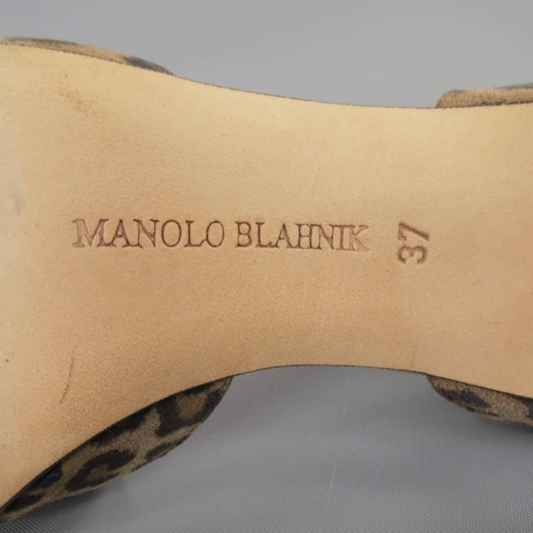 MANOLO BLAHNIK Size 7 Brown Leopard Suede Snake Detail D'Orsay Pumps at ...