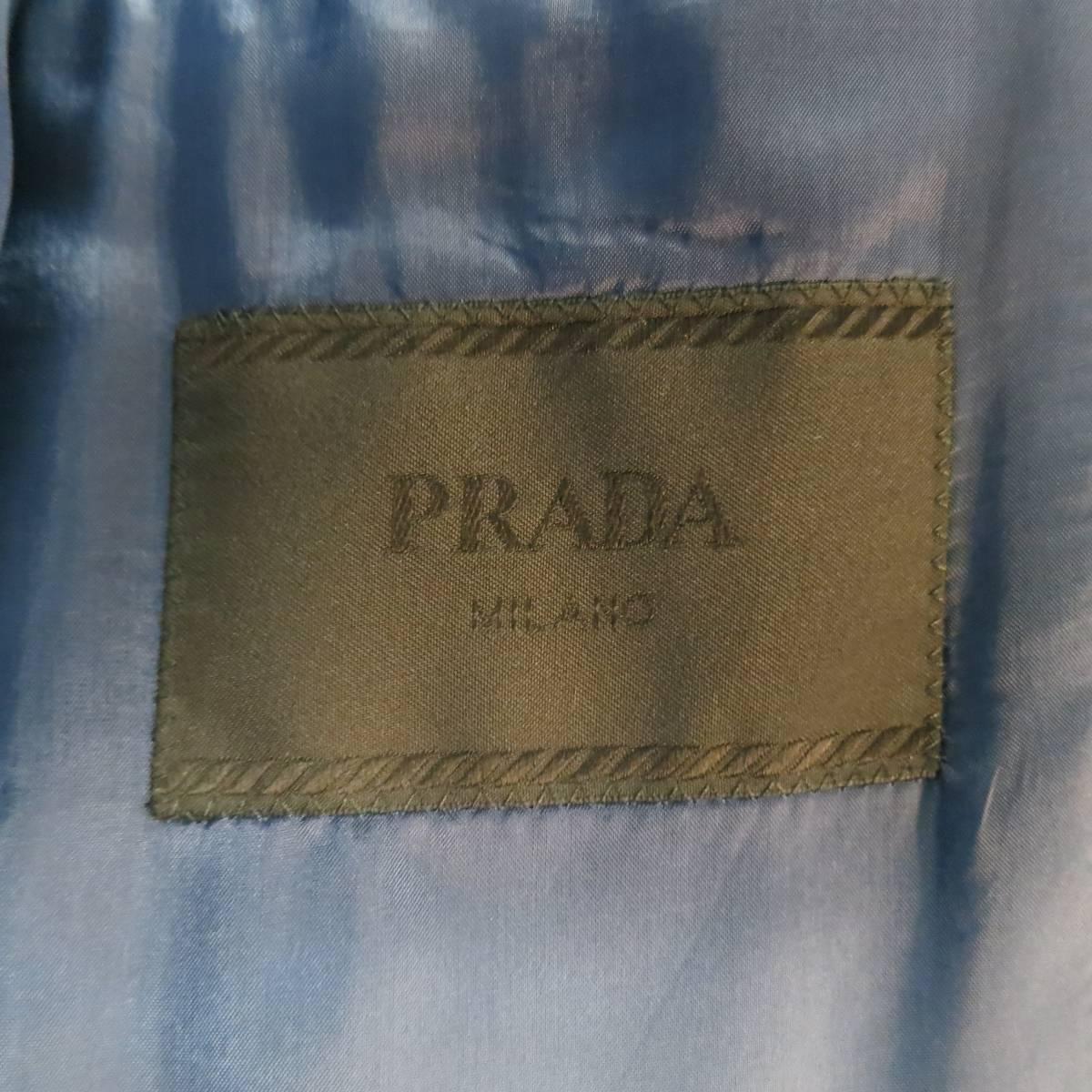 Men's PRADA 36 Regular Ash Blue Herringbone Wool 2 Button Patch Pocket Sport Coa 3