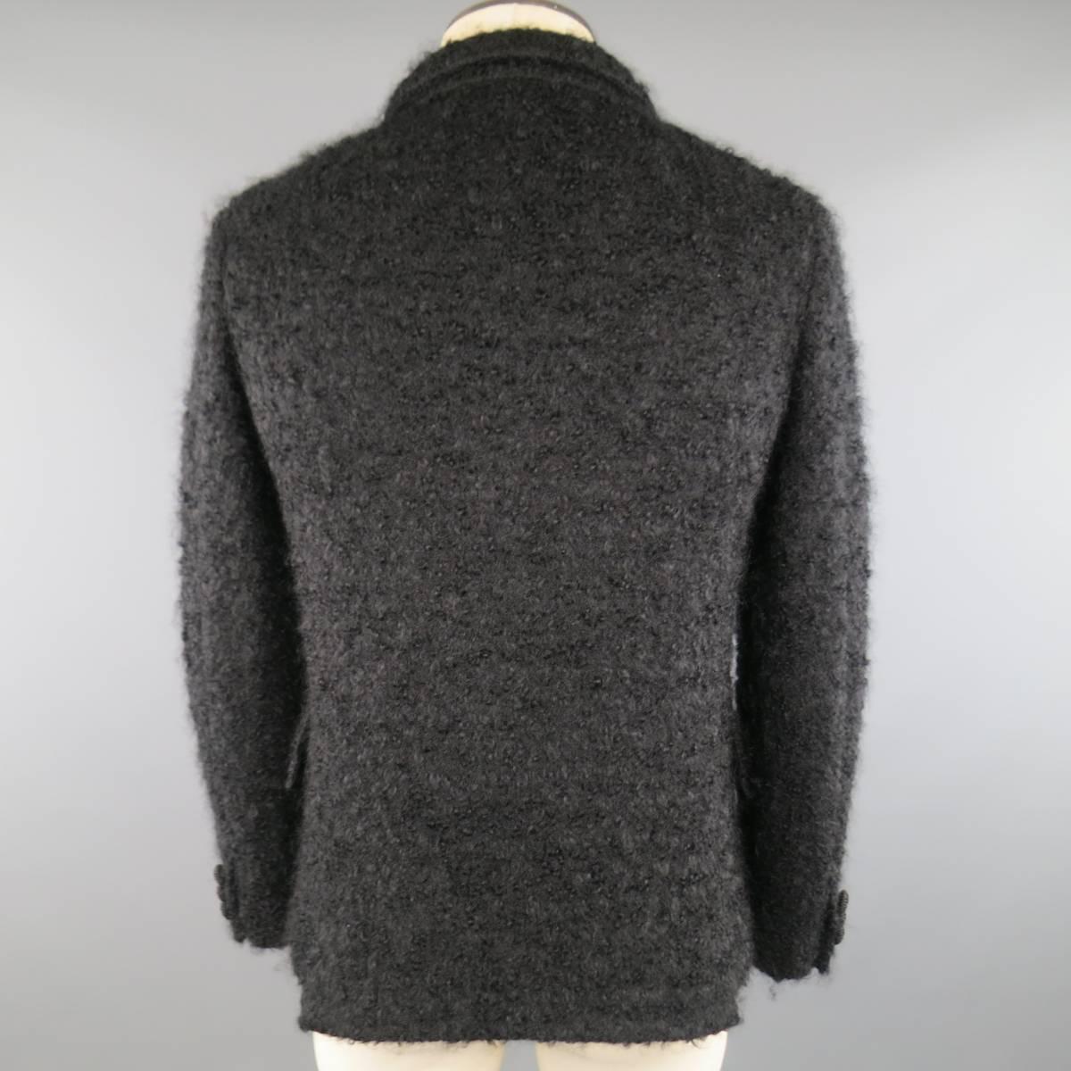 Men's COMME des GARCONS HOMME PLUS XS Black Fuzzy Textured Mohair / Wool Jacket 4