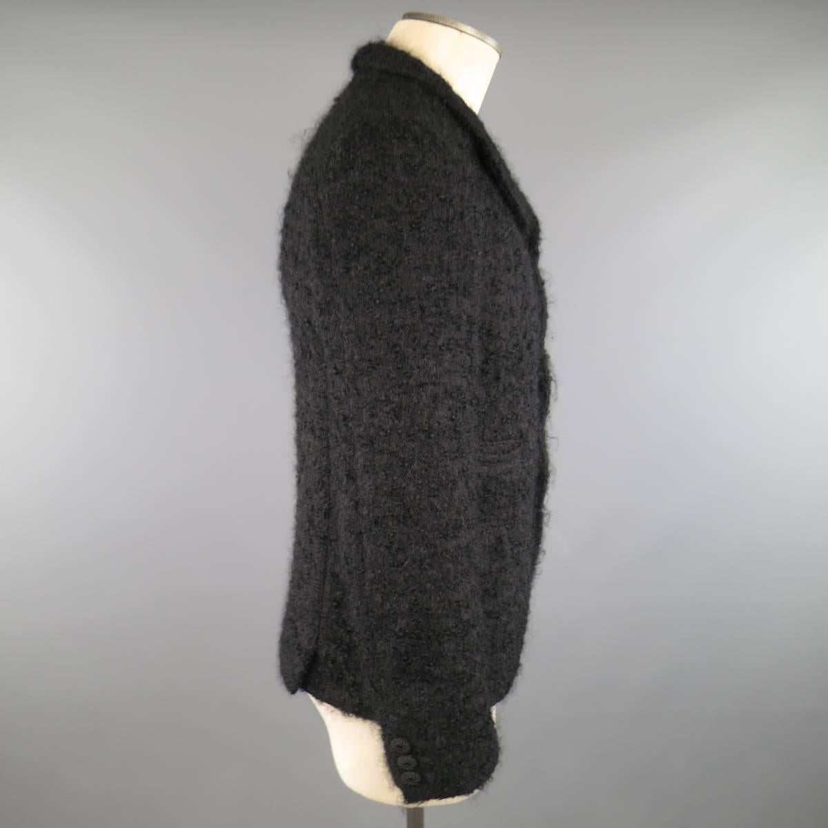 Men's COMME des GARCONS HOMME PLUS XS Black Fuzzy Textured Mohair / Wool Jacket 2