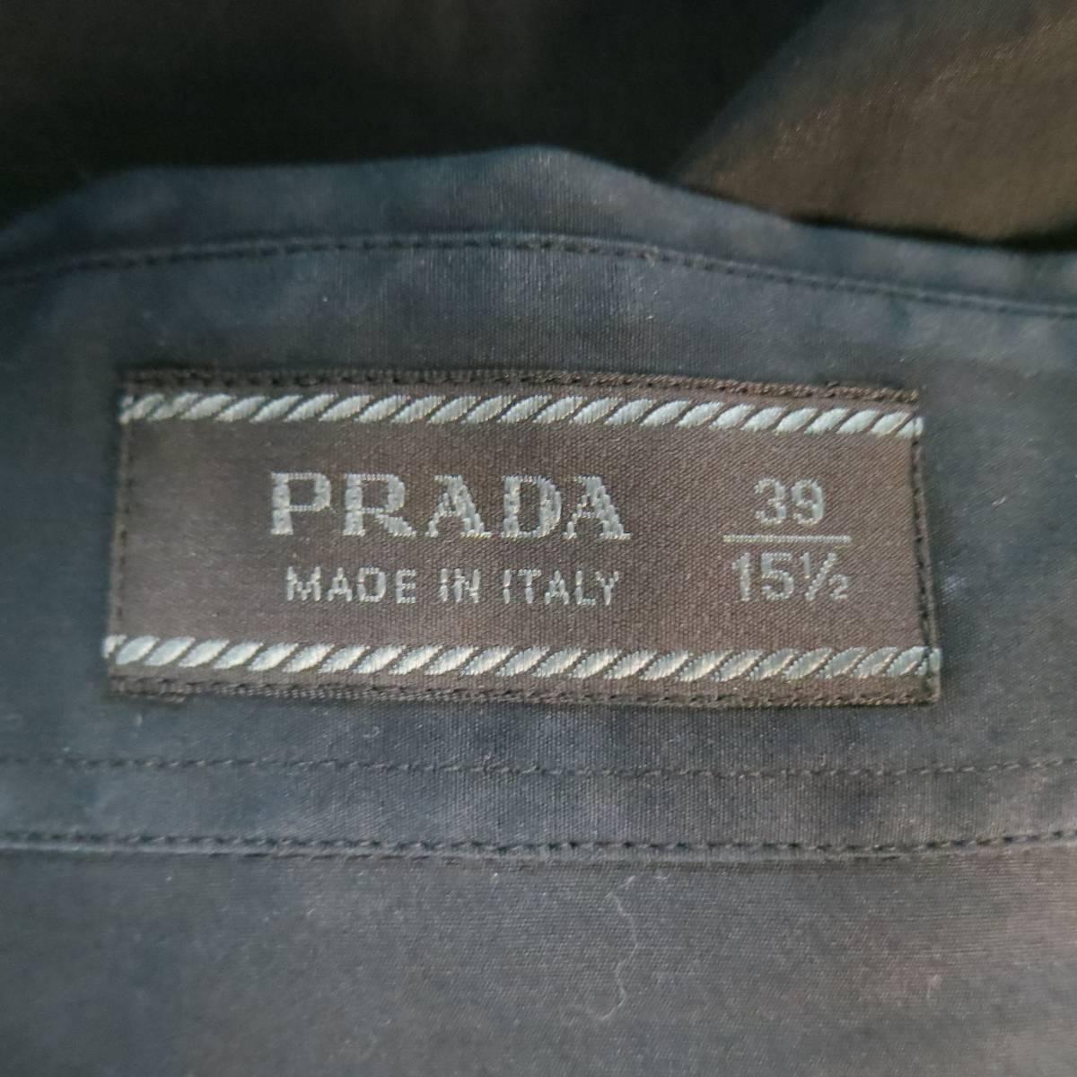 Men's PRADA Size S Black Cotton Fall 2009 Collection Studded Collar Shirt In Good Condition In San Francisco, CA
