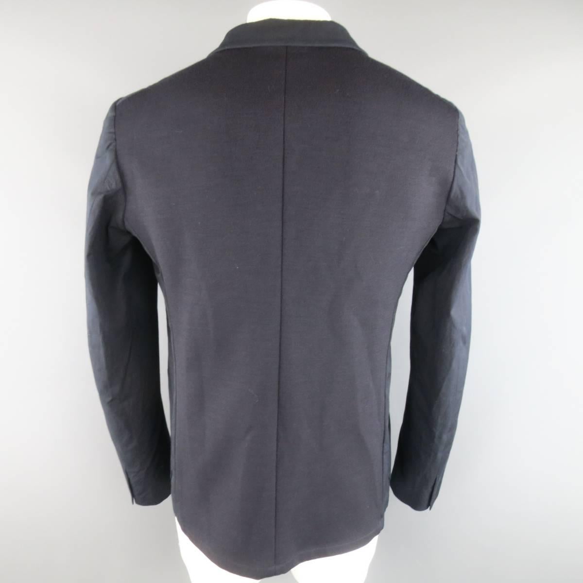 Black JIL SANDER 42 Regular Navy Cotton Double Breasted Knit Back Panel Sport Coat