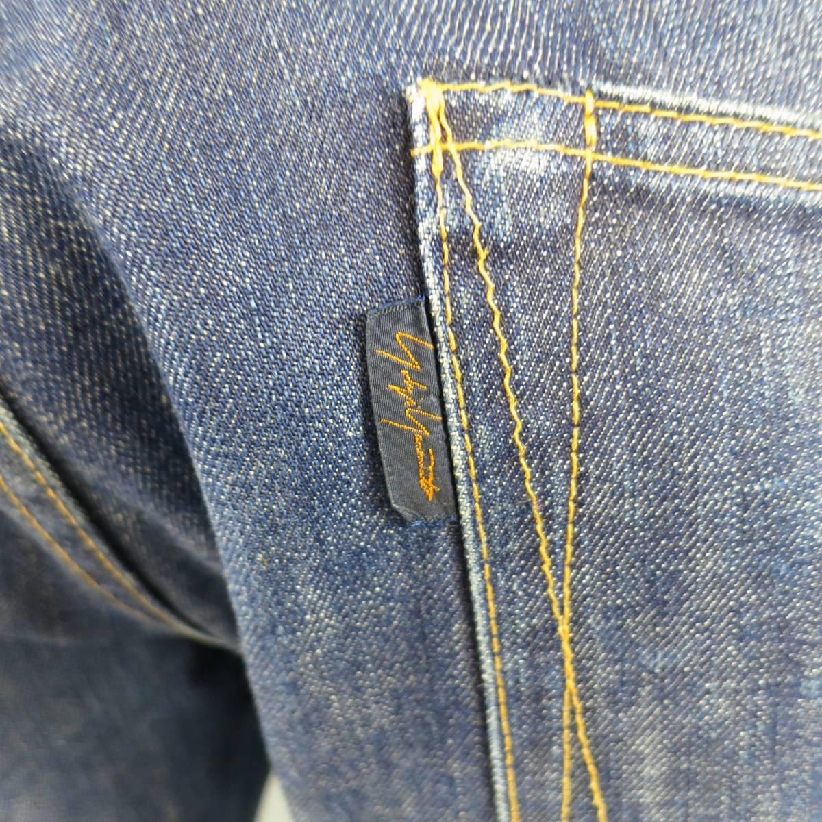 Men's Vintage YOHJI YAMAMOTO Size 34 Indigo Selvedge Denim Wide Leg Jeans In Good Condition In San Francisco, CA