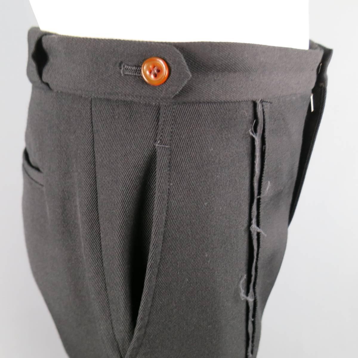 Men's COMME des GARCONS Size 36 Black Wool Frayed Seam Dress Pants 1