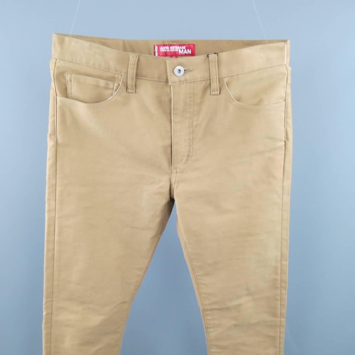 junya watanabe x levi's tan cotton plaid cuff leather pocket jeans