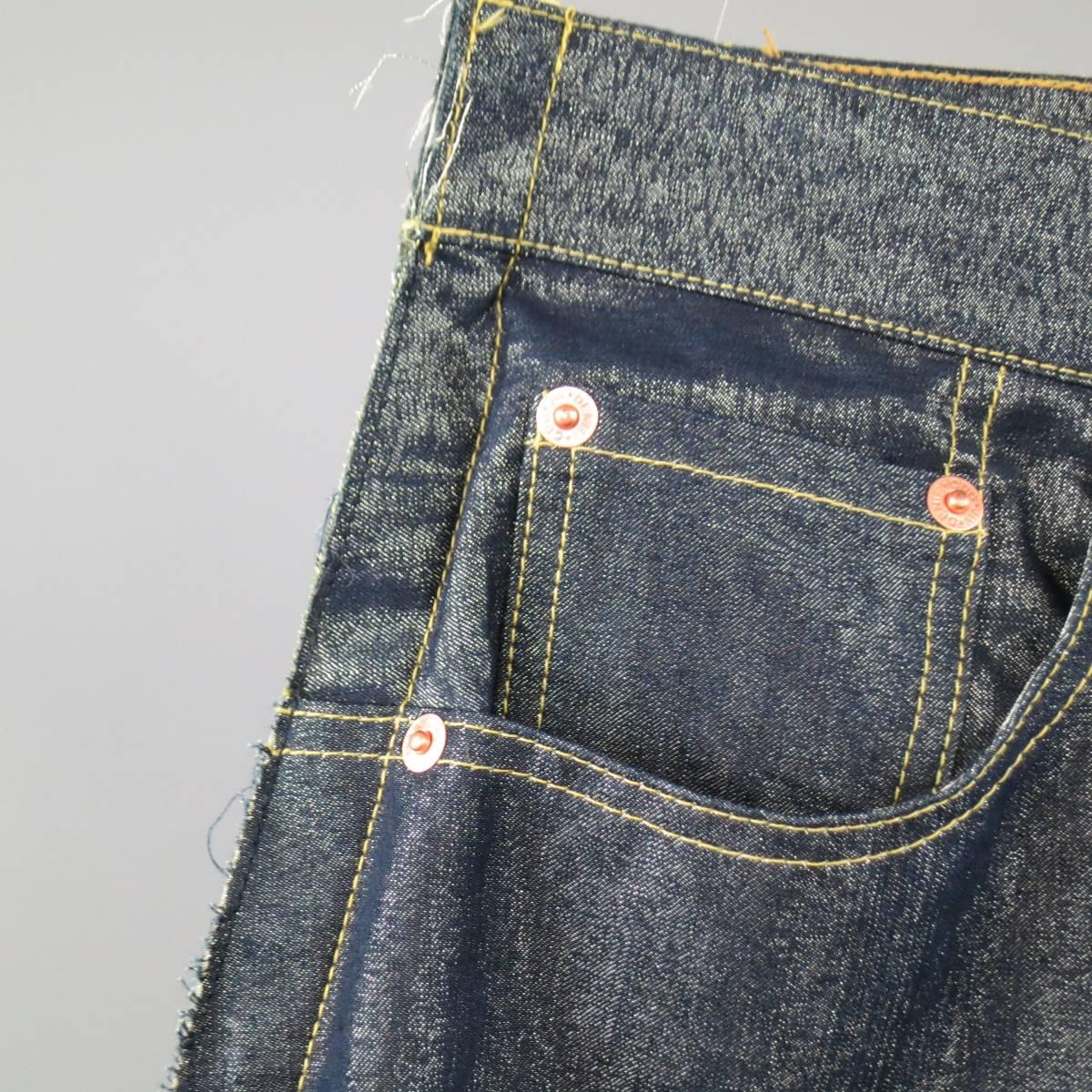 Junya Watanabe Indigo Metallic Cotton Blend Reverse Seam Jeans In Excellent Condition In San Francisco, CA