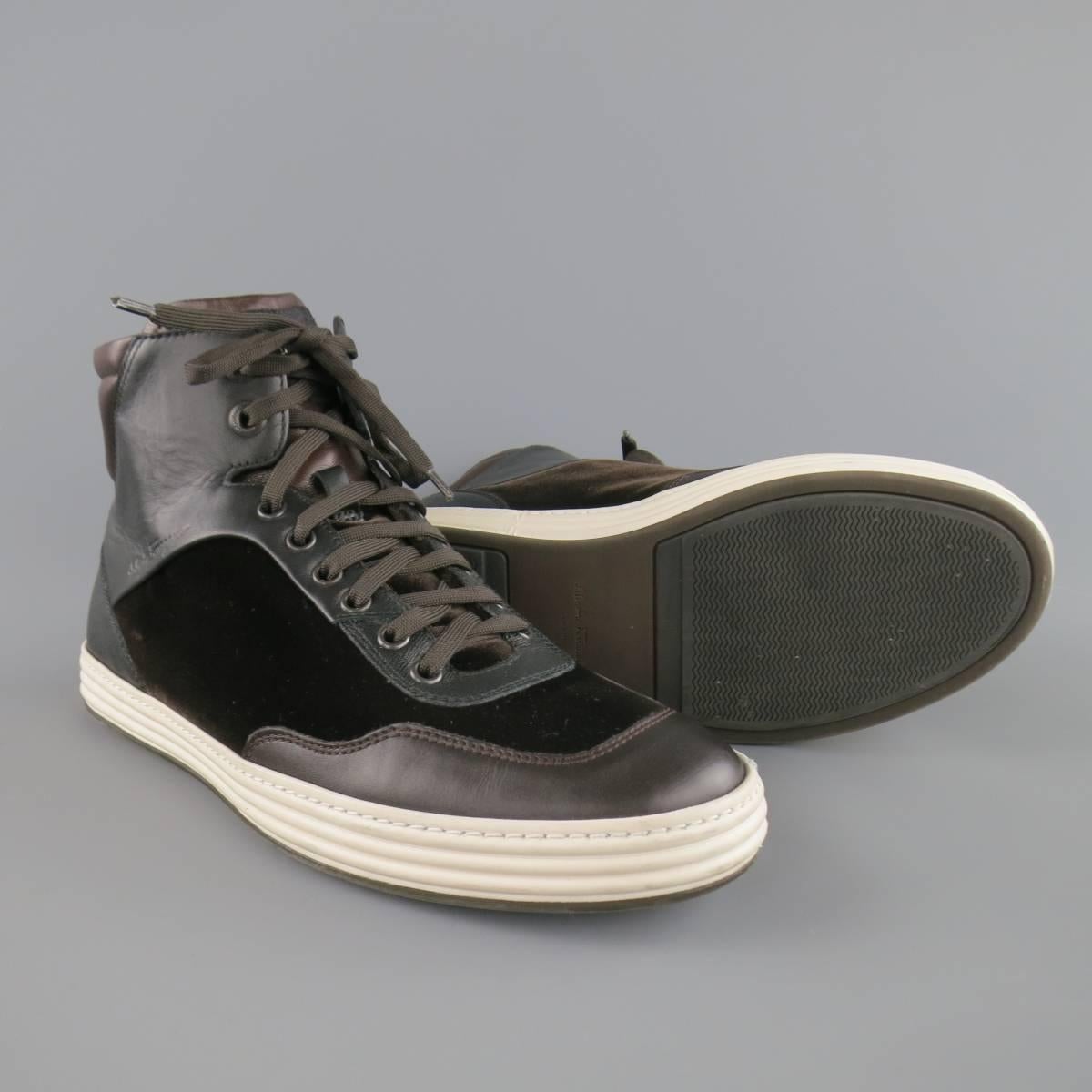 Black Men's SALVATORE FERRAGAMO Size 9.5 Brown Mixed Materials Velvet Sneakers