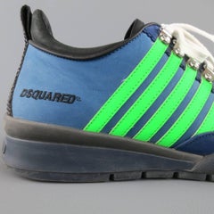 Men's DSQUARED2 Size 13 Blue & Green Striped Nubuck Sneakers