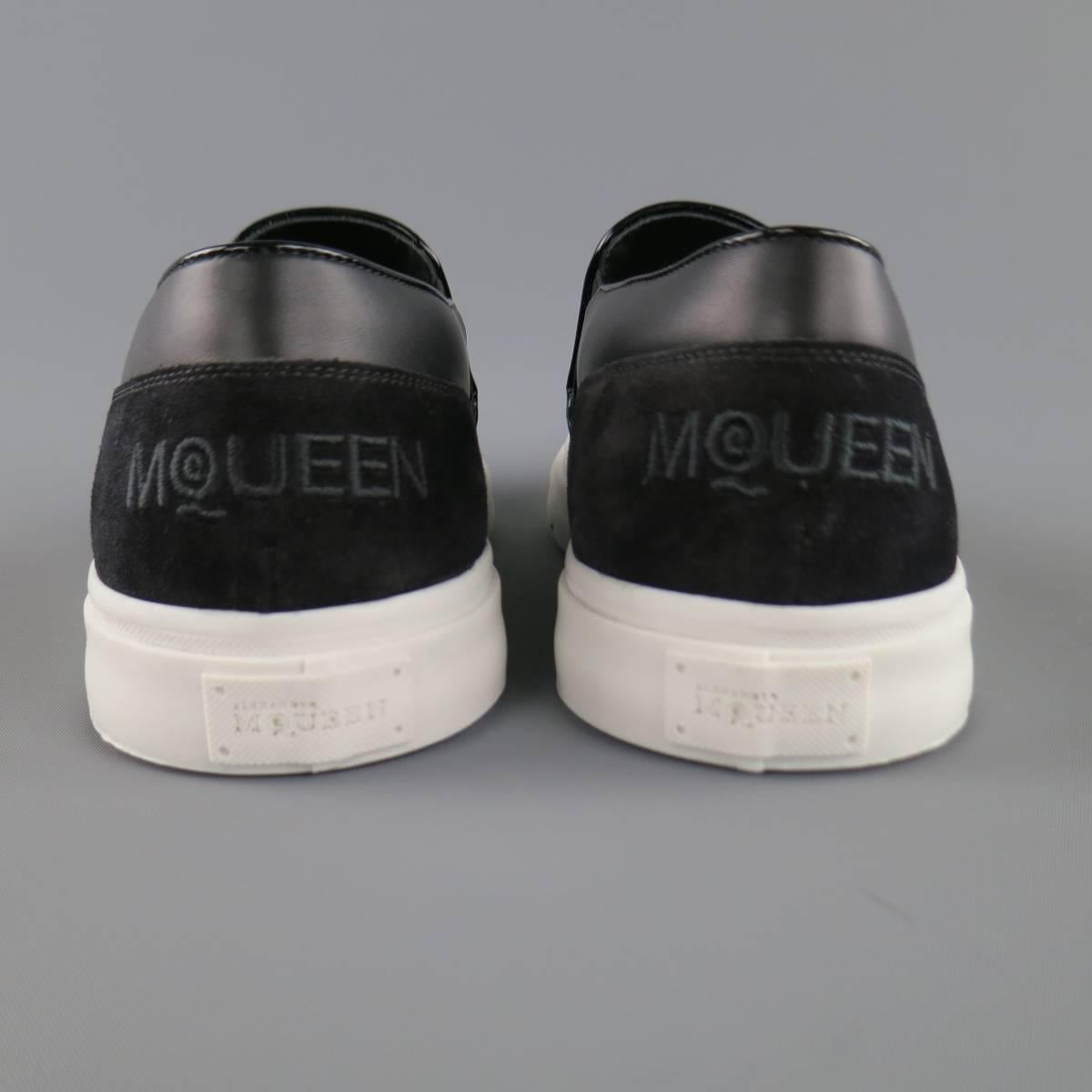 New ALEXANDER MCQUEEN Size 9 Black Embossed Skull Leather Slip On Sneakers 1