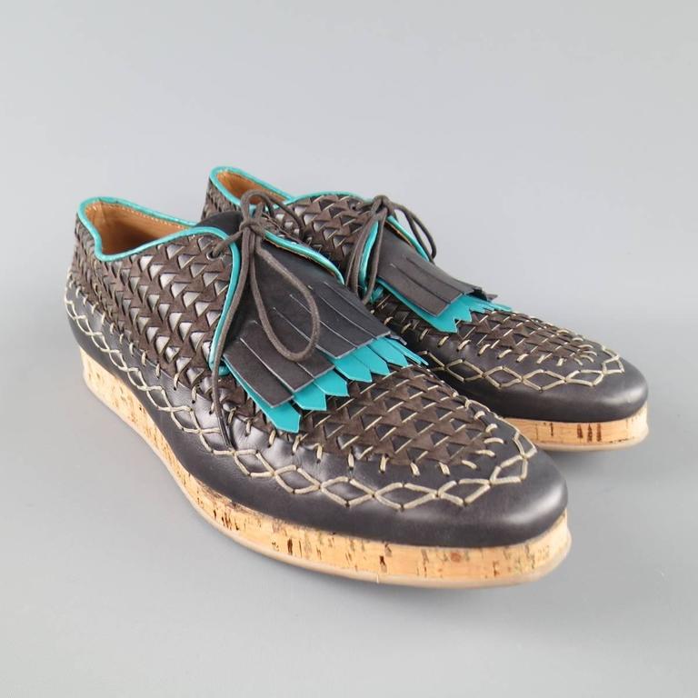 Men�s BURBERRY PRORSUM Size 10 Brown and Teal Woven Men�s BURBERRY PRORSUM Size 10 Brown and Teal Woven