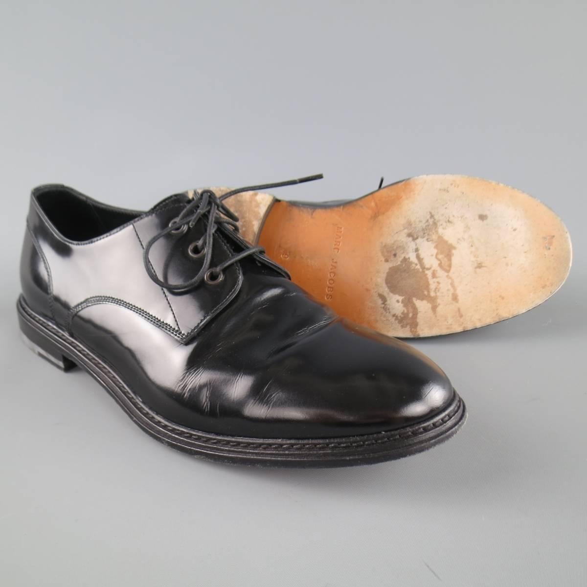 Men's MARC JACOBS Size 10 Black Patent Leather Lace Up Derbys In Good Condition In San Francisco, CA