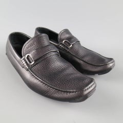 Men's BALLY Size 7 Pebbled Black Leather Strap Driver Loafers
