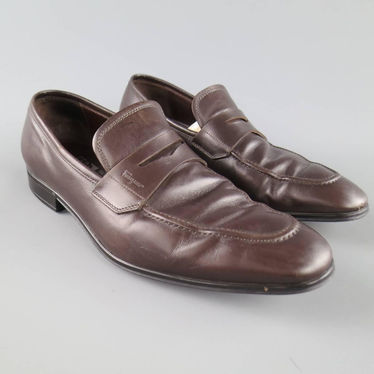 Gray Men's SALVATORE FERRAGAMO Size 8.5 Brown Leather Penny Loafers