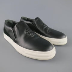 Men's ALEXANDER MCQUEEN Size 9 Black Skull Embossed Leather Slip On Sneakers