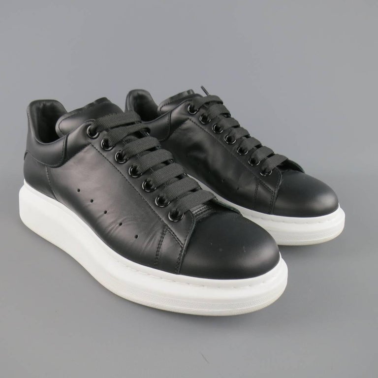 ALEXANDER MCQUEEN 9 Black Leather Thick White Platform Sole Lace Up