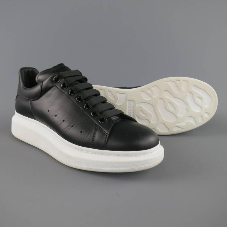 ALEXANDER MCQUEEN 9 Black Leather Thick White Platform Sole Lace Up