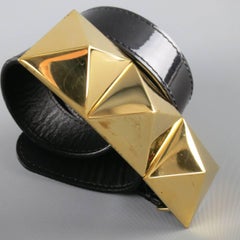 Men's GIUSEPPE ZANOTTI Size 36 Black Patent Leather Gold Stud Buckle Belt