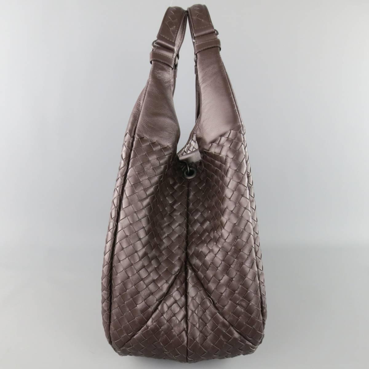 Gray BOTTEGA VENETA Brown Woven Intrecciato Leather Campana Hobo Bag