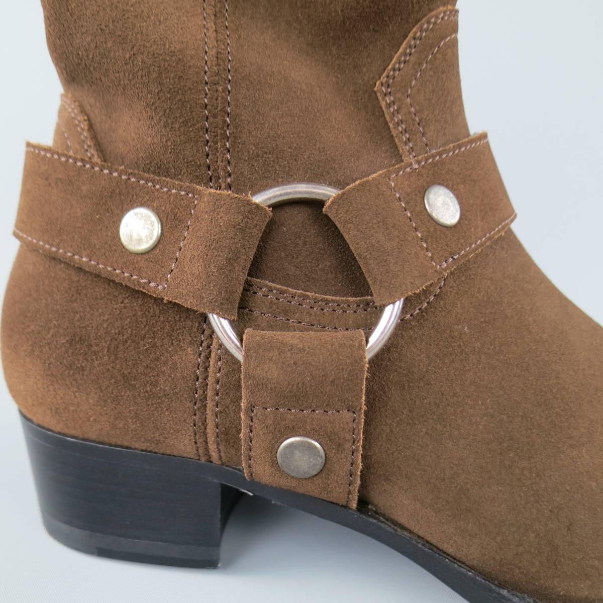 Men's SAINT LAURENT Size 6US Brown Suede Ankle Harness WYATT Boots In New Condition In San Francisco, CA