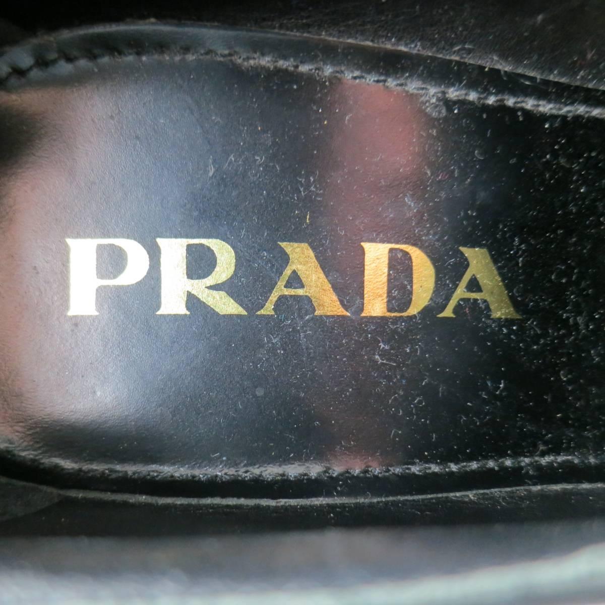 PRADA Size 6 Black Patent Leather Wingtip Platform Brougues 3