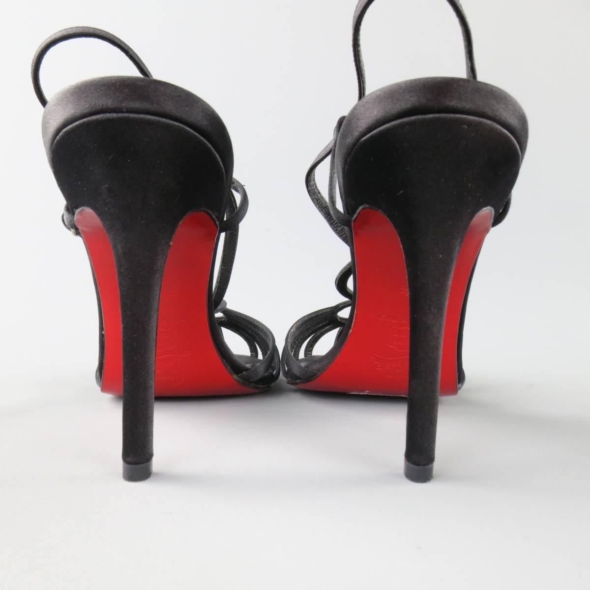 CHRISTIAN LOUBOUTIN Size 8.5 Black Silk 'Cleo Sceptre' Strappy Sandals 4