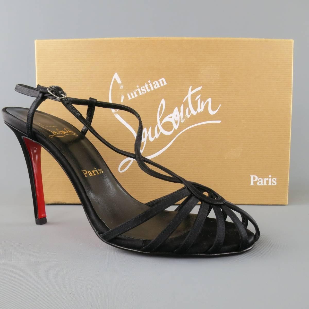 CHRISTIAN LOUBOUTIN Size 8.5 Black Silk 'Cleo Sceptre' Strappy Sandals 5