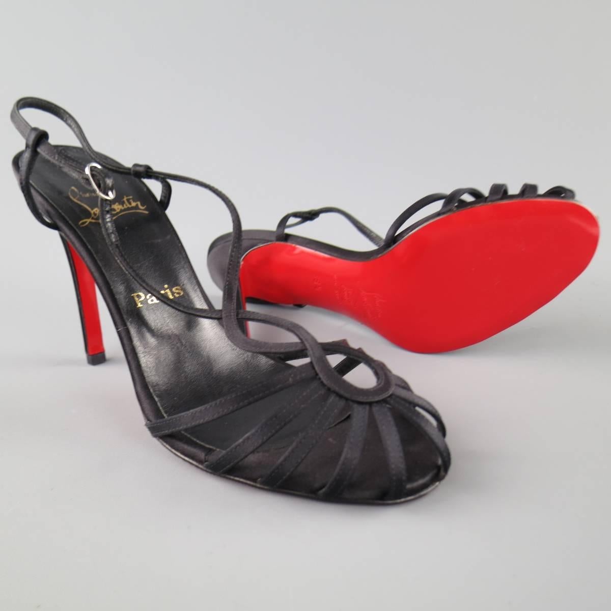 CHRISTIAN LOUBOUTIN Size 8.5 Black Silk 'Cleo Sceptre' Strappy Sandals 1