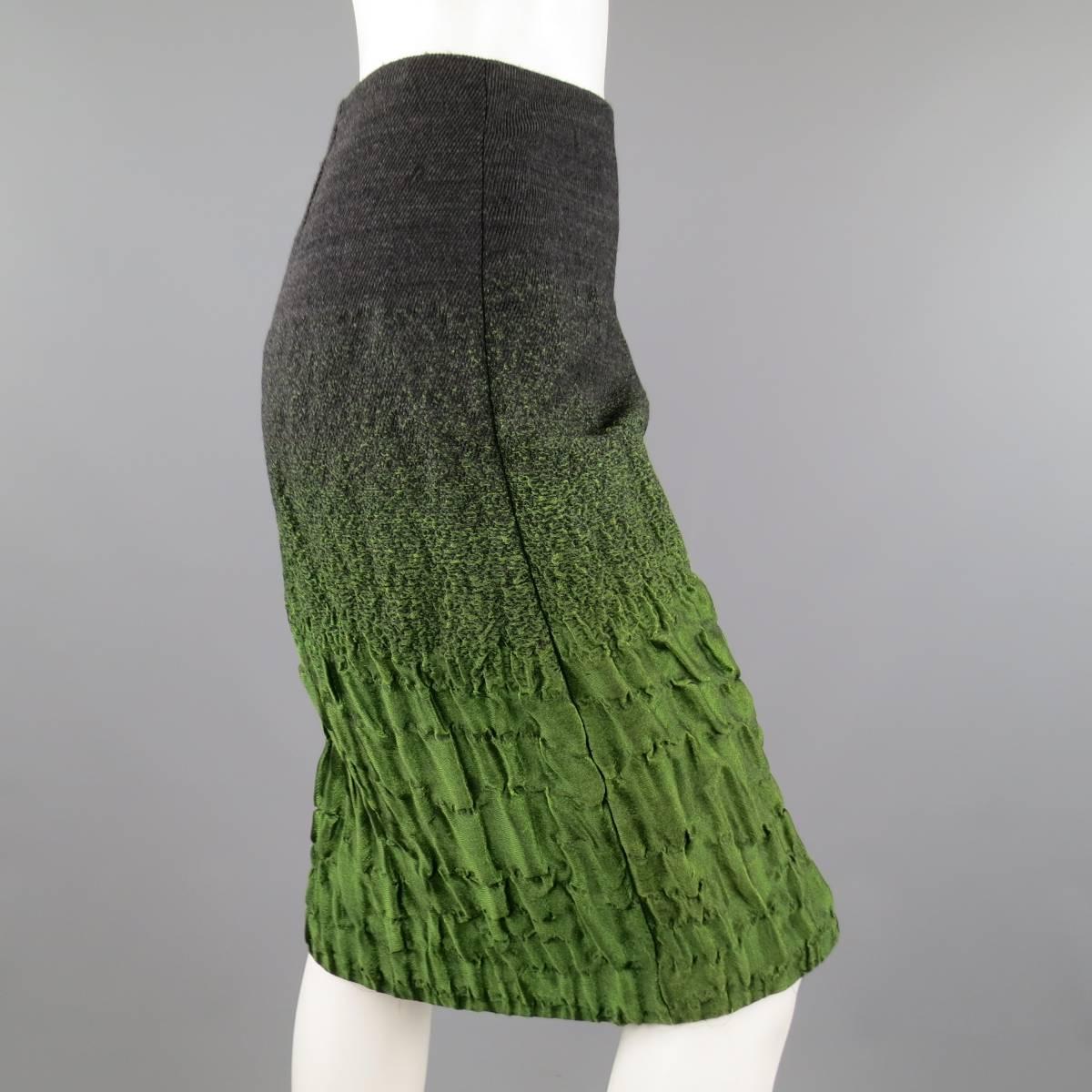 Gray PRADA Size 10 Charcoal & Green Ombre Gradient Textured Fall 2007 Skirt