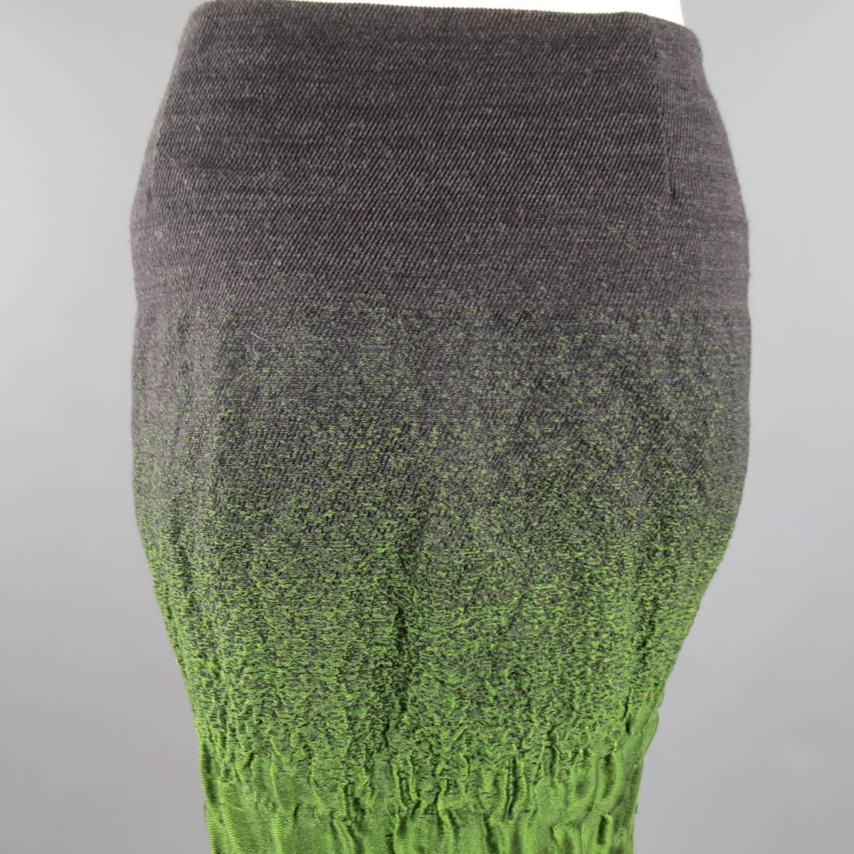 Women's PRADA Size 10 Charcoal & Green Ombre Gradient Textured Fall 2007 Skirt