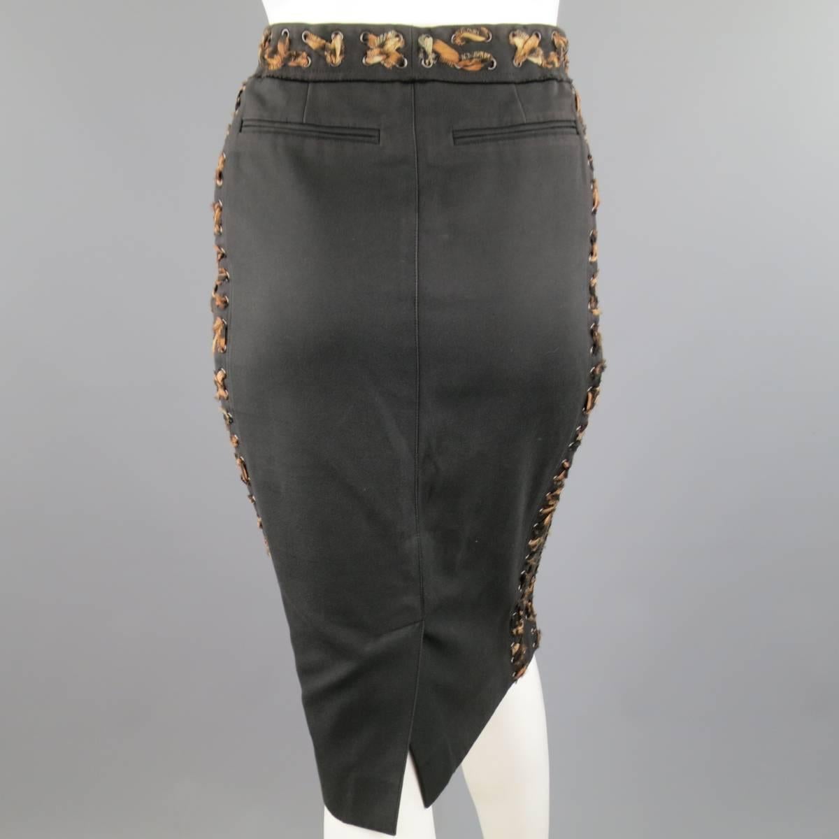 YVES SAINT LAURENT by TOM FORD Size 4 Dark Taupe Leopard Lace Up 2002 Skirt 3