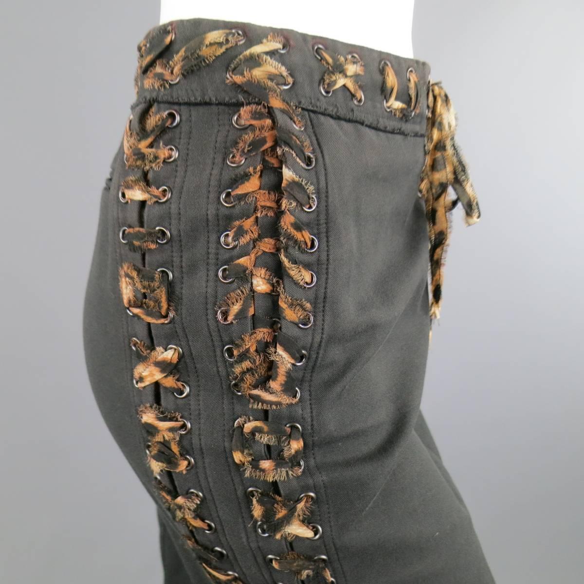 Women's YVES SAINT LAURENT by TOM FORD Size 4 Dark Taupe Leopard Lace Up 2002 Skirt