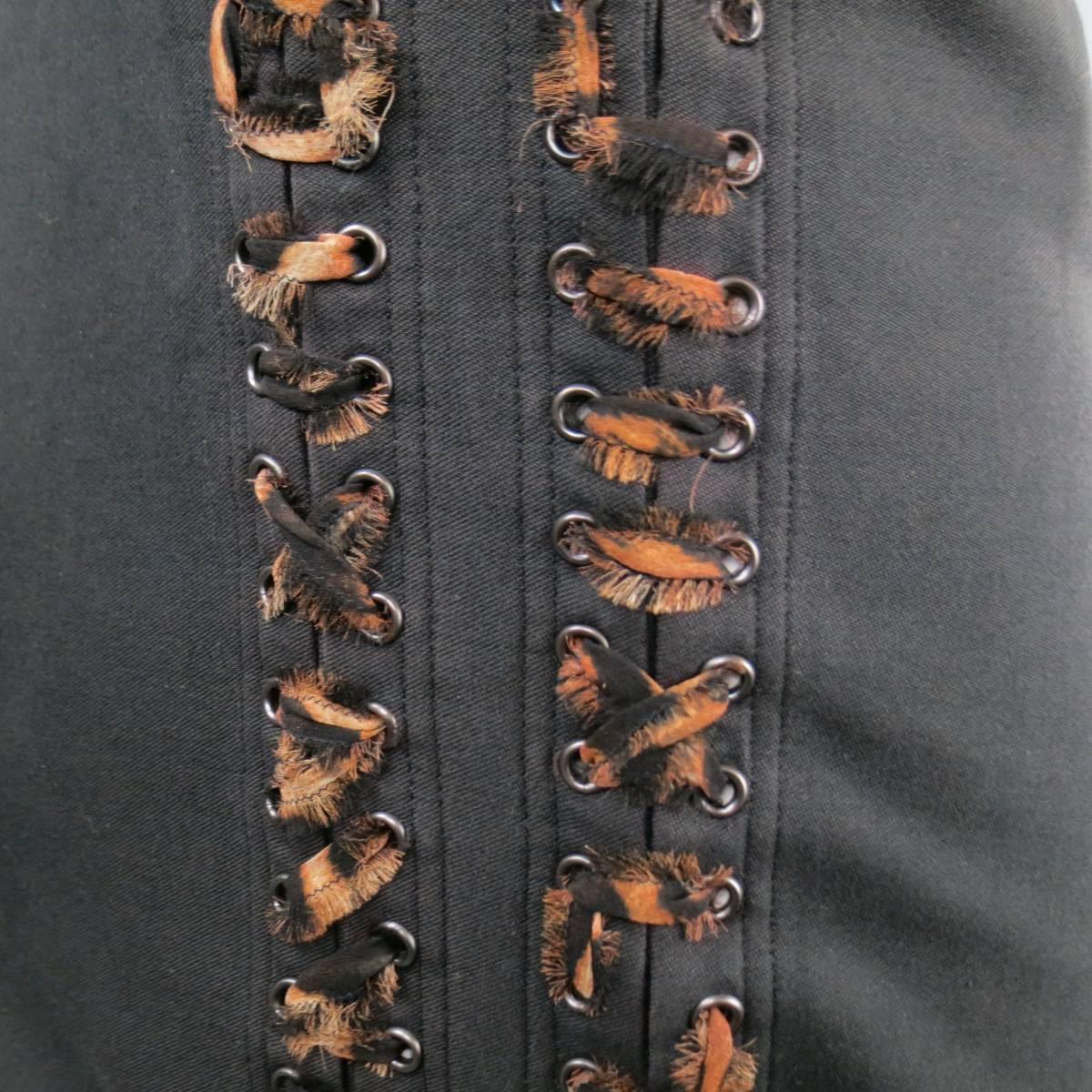 YVES SAINT LAURENT by TOM FORD Size 4 Dark Taupe Leopard Lace Up 2002 Skirt 1
