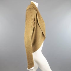 RALPH LAUREN Size L Metallic Gold Silk Blend Draped Bolero Cardigan