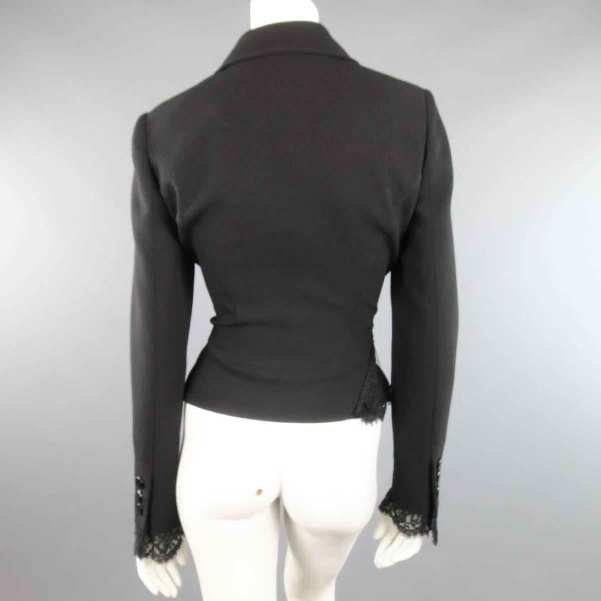 VALENTINO Size 8 Black Wool & Draped Ruffle Lace Wrap Jacket 3