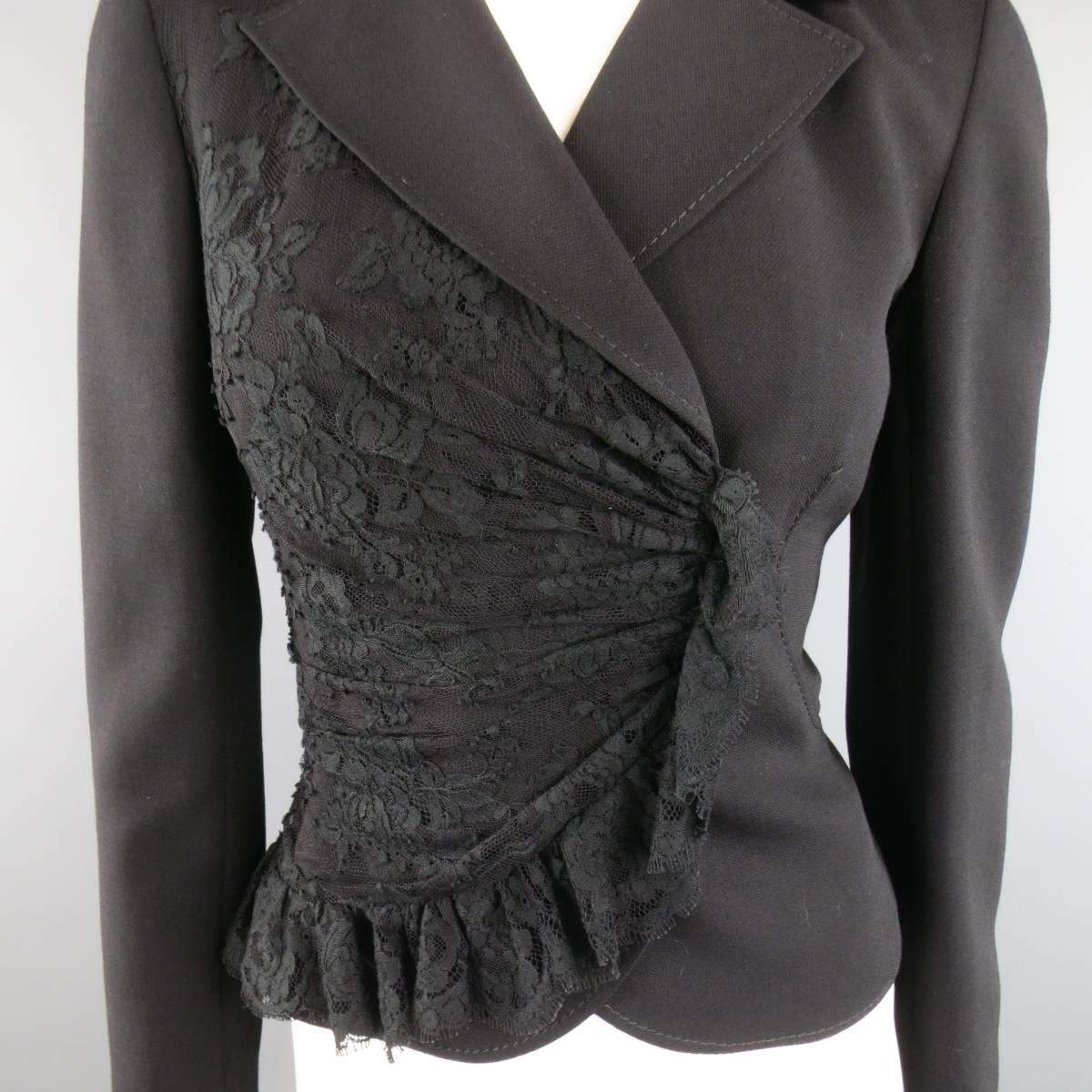 VALENTINO Size 8 Black Wool and Draped Ruffle Lace Wrap Jacket For Sale ...