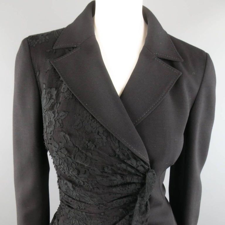 VALENTINO Size 8 Black Wool and Draped Ruffle Lace Wrap Jacket For Sale ...