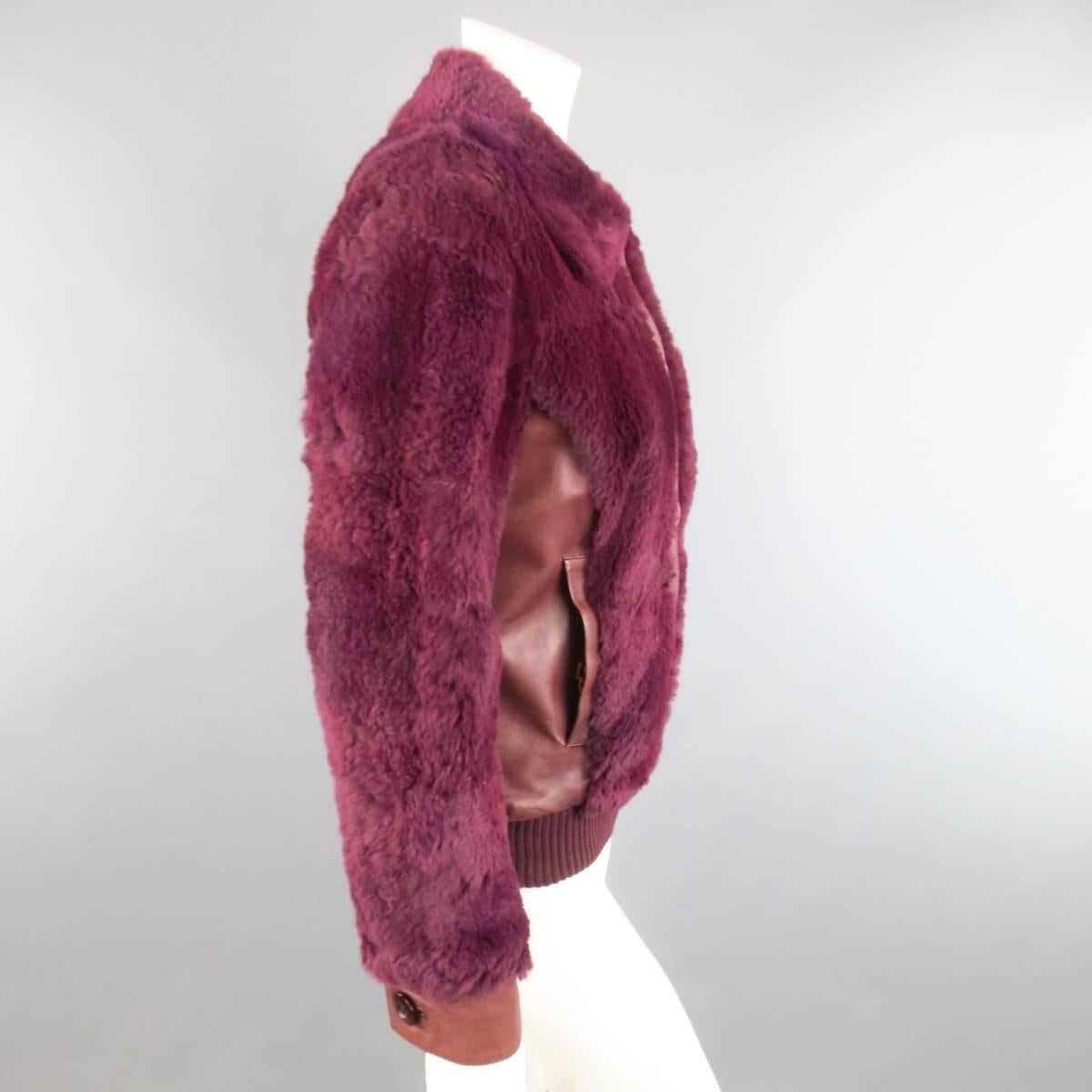 D&G by DOLCE & GABBANA Size 6 Magenta Purple Leather & Rabbit Fur Bomber Jacket In Fair Condition In San Francisco, CA