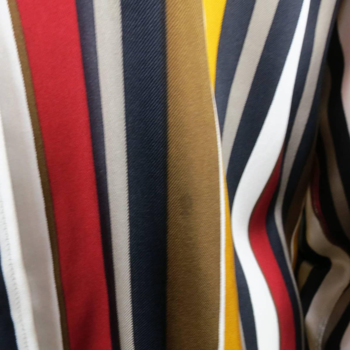 Vintage SAINT LAURENT Rive Gauche Size 8 Gold & Red Striped Silk Blouse In Fair Condition In San Francisco, CA