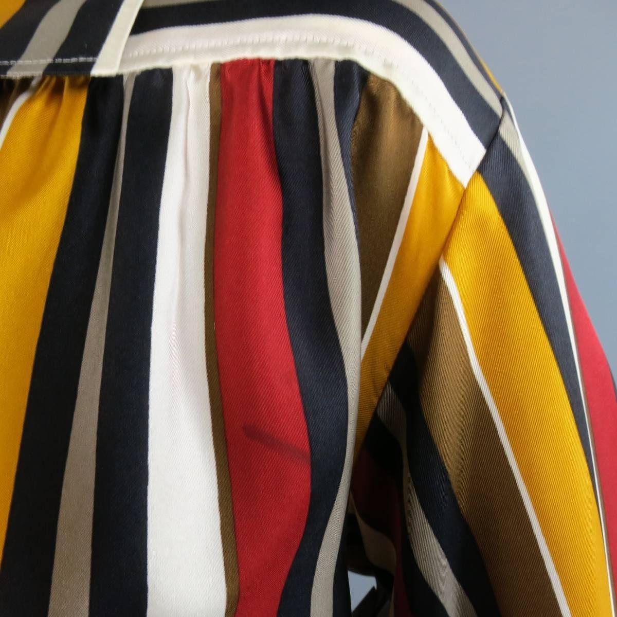 Vintage SAINT LAURENT Rive Gauche Size 8 Gold & Red Striped Silk Blouse 1