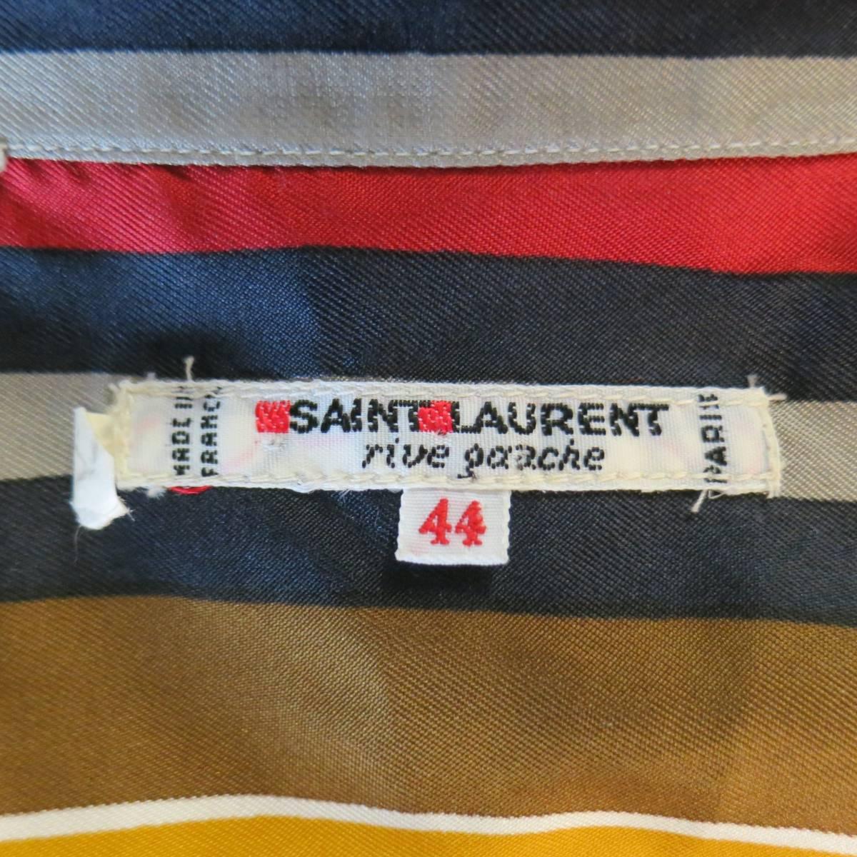 Vintage SAINT LAURENT Rive Gauche Size 8 Gold & Red Striped Silk Blouse 5